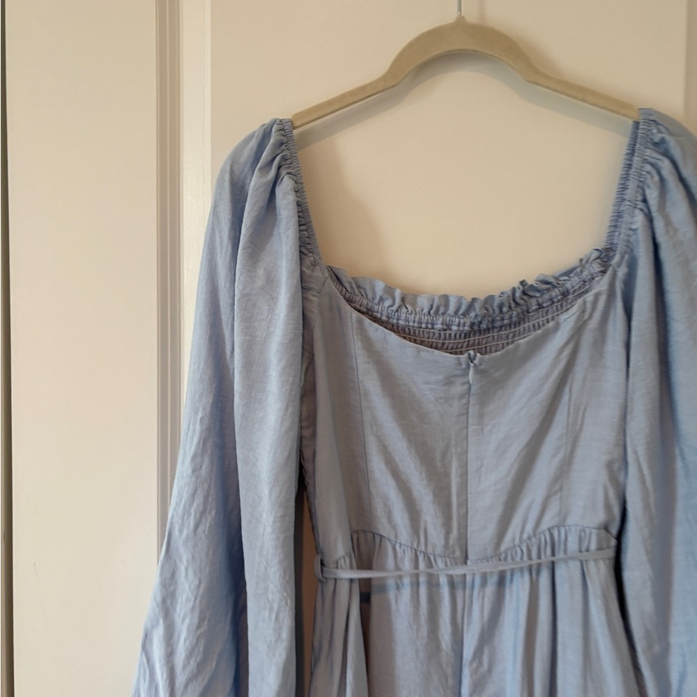 Anna Kaci Blue Shirred Bishop Sleeve Cottagecore Milkmaid MIDI Dress M - Picture 10 of 15